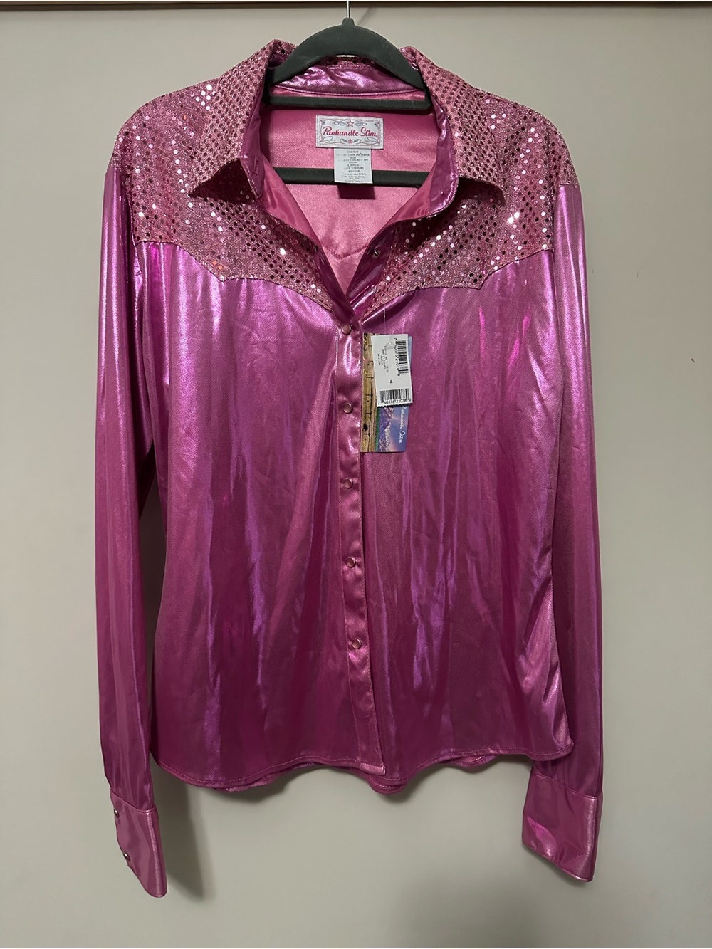 Panhandle Slim Metallic Pink Sequin Rodeo Shirt